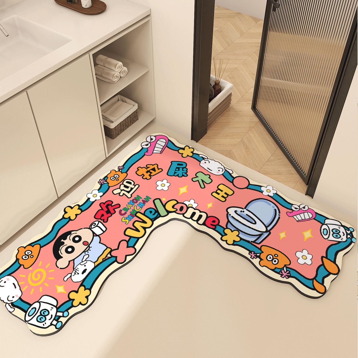 拉屎大王L型浴室地垫吸水转角脚垫洗手间卫生间厕所门口防滑地毯,居家布艺,家用脚垫,淘宝优惠券,粉丝福利购,淘宝优惠卷