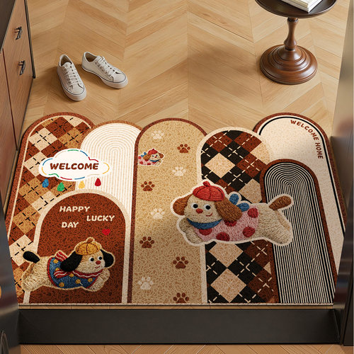卡通丝圈入户门地垫家用进门防滑脚垫蹭土刮沙玄关PVC地毯可裁剪