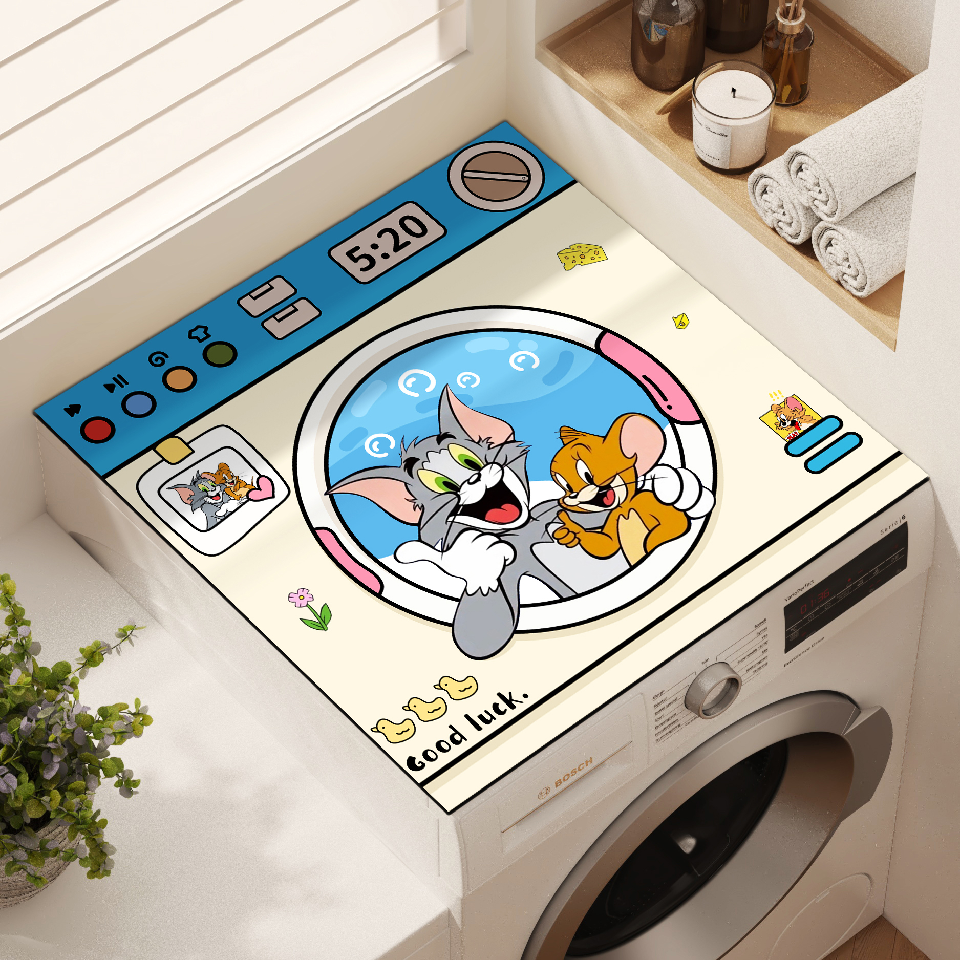 猫和老鼠洗衣机防尘盖布硅藻泥吸水垫防晒垫冰箱窗台通用盖垫子