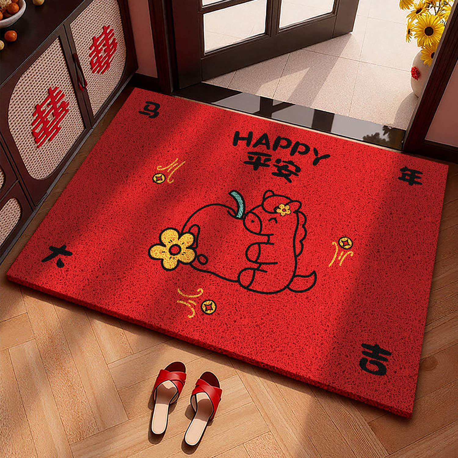 2026新款马年地垫入户门垫进门耐脏防滑脚垫喜庆红色丝圈玄关地毯,居家布艺,入户地垫,淘宝优惠券,粉丝福利购,淘宝优惠卷