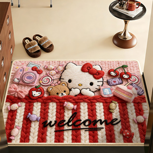 卡通风凯蒂猫入户门地垫门口进门玄关脚垫地毯门垫防滑毛线感地毯