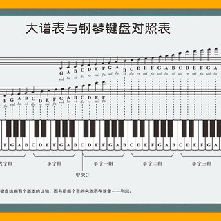 钢琴初学者家用五线谱挂图音符对照表大普表与钢琴键盘图纸贴纸