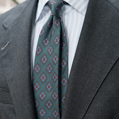 【ilLupo】墨绿色菱形花纹 男士手工半内衬三褶 意式真丝印花领带