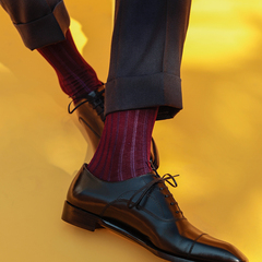 【西装袜】KINNITSOCK绅士袜纯棉经典红坑纹中筒商务袜四季舒适