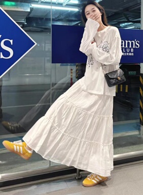 白色半身裙女长款裙子2025年夏季a字中长款175高个子加长蛋糕长裙