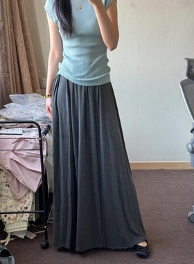 灰色莫代尔薄款半身裙长裙175高个子加长慵懒a字裙飘逸垂坠感裙子