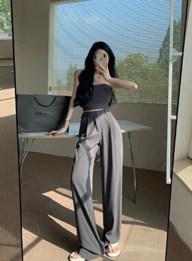175高个子加长180深灰色西装裤女高腰垂感休闲窄版拖地直筒宽松裤