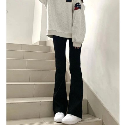 黑色微喇牛仔裤女2024年秋冬款高腰显瘦加绒喇叭裤175高个子加长