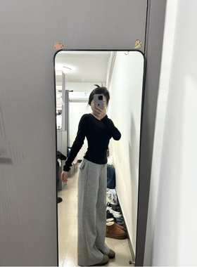 175高个子加长170灰色抽绳休闲裤女高腰阔腿直筒宽松显瘦运动裤子