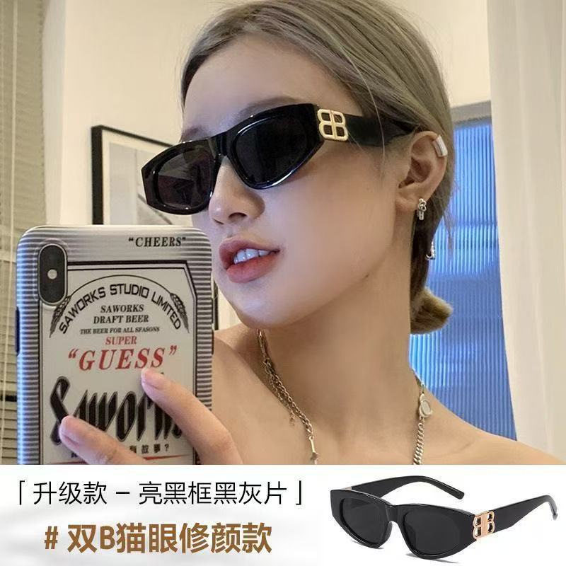 双B欧美风三角猫眼太阳眼镜拽姐新款潮凹造型时尚街拍黑墨镜女ins