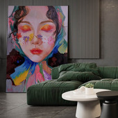 北欧侘寂风简约现代客厅肌理纯手绘艺术抽象创意大幅装 饰落地油画