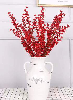 发财果仿真花红色浆果红果冬青果红果子幸运果客厅年宵花假花摆件