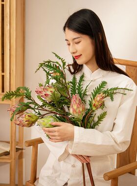 仿真花双头多叶帝王花洋蓟果家居装饰跨境婚庆假花MW25586