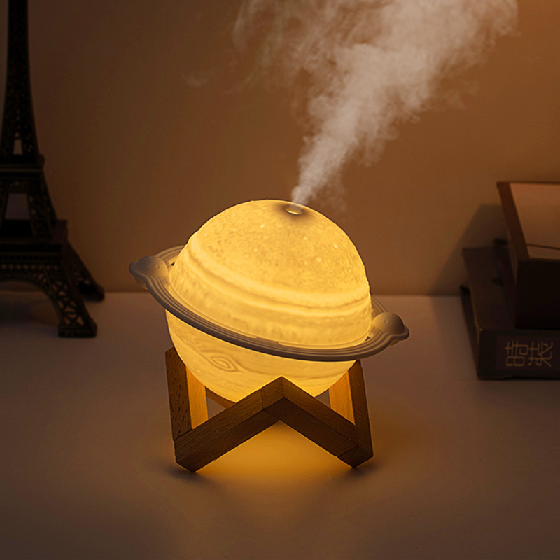创意木星球灯加湿器USB小夜灯家用迷你桌面静音两档喷雾星球灯