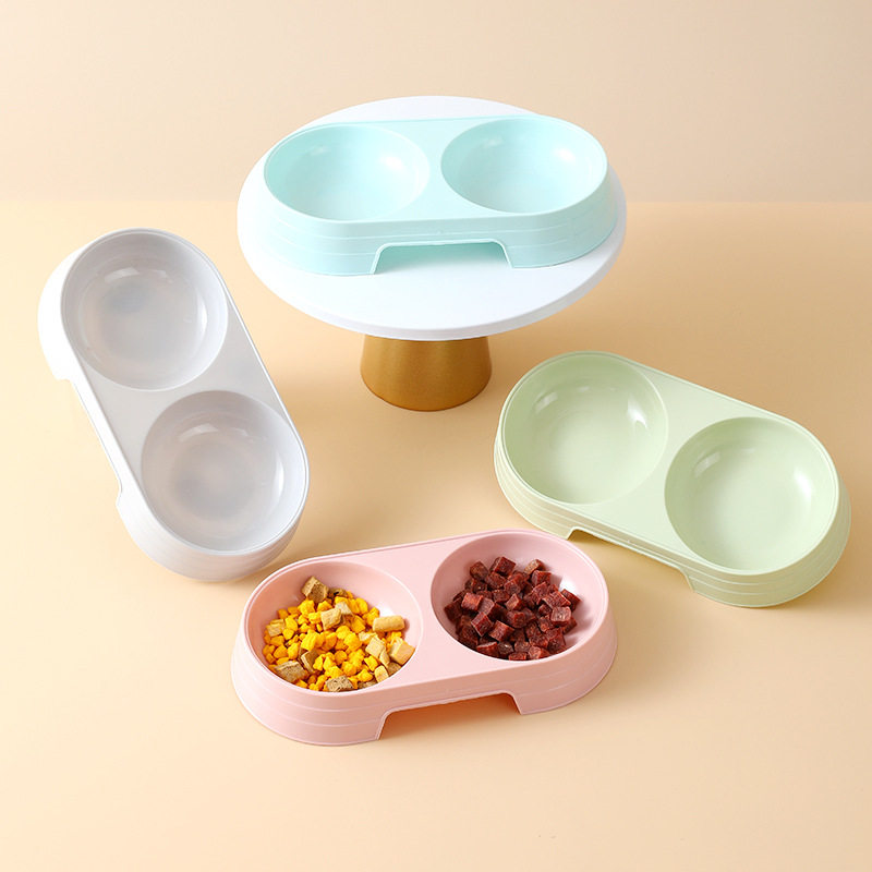 马卡龙宠物双碗食具现货小号椭圆形猫碗简洁风狗碗食盆宠物碗批发