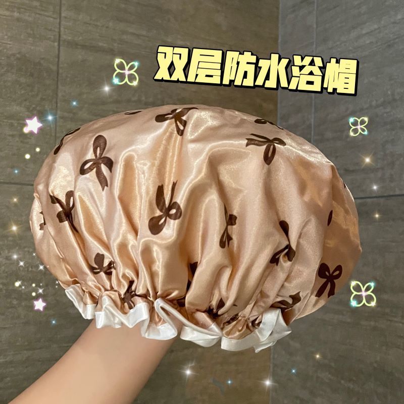 双层浴帽防水新款洗澡洗浴帽女化妆厨房油烟防尘头套成人加厚头罩