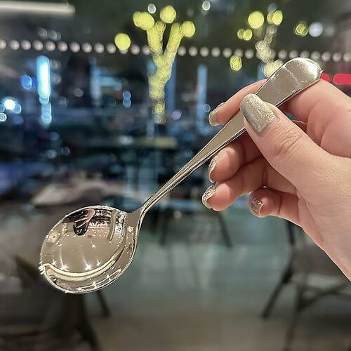 不锈钢勺子家用韩式简约可爱网红创意长柄圆勺吃饭勺成人汤匙调羹