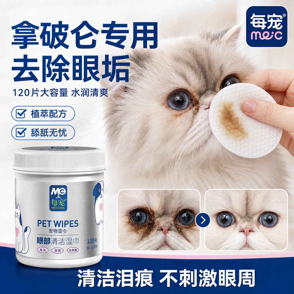 猫咪擦泪痕湿巾温和去眼垢不刺激