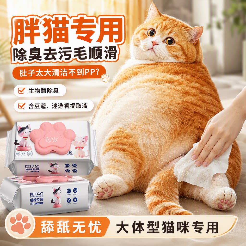 猫咪清洁湿巾生物酶除臭清洁去污