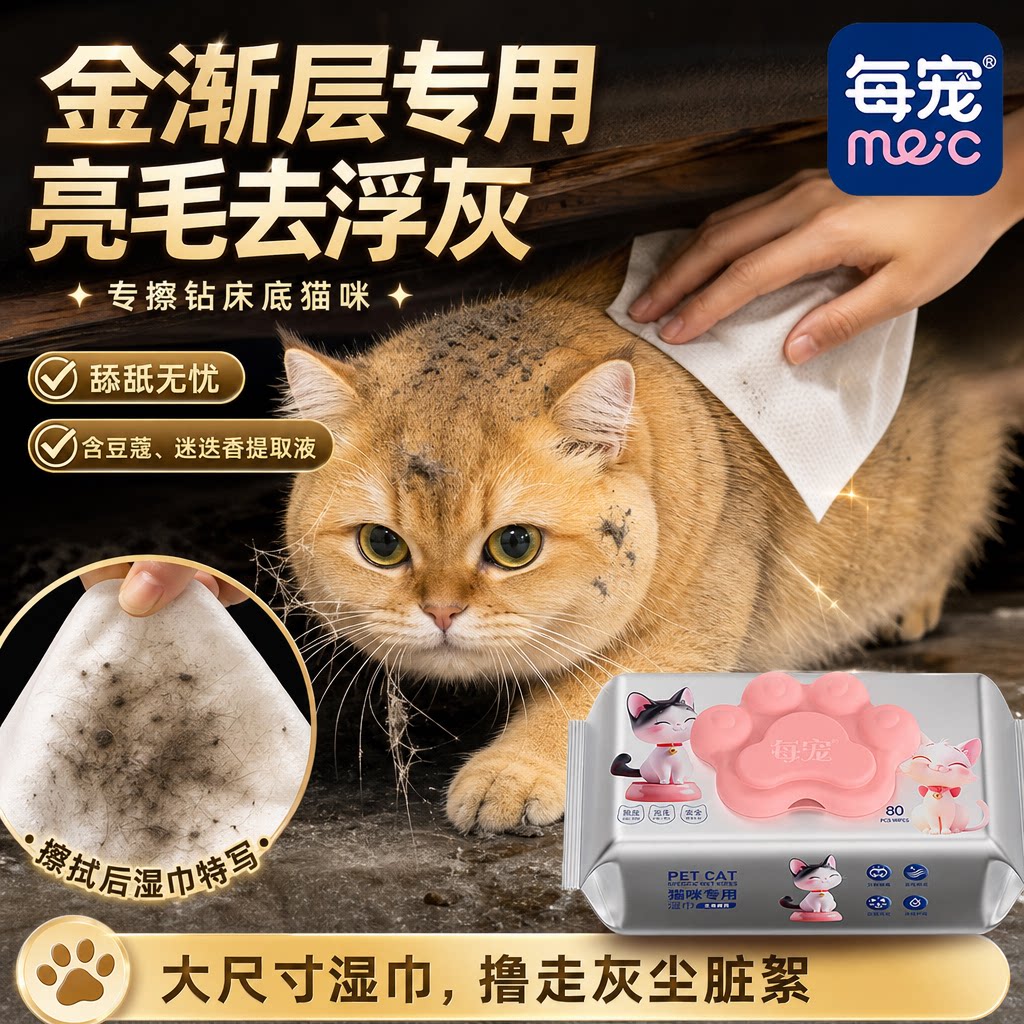 猫咪清洁湿巾顺毛亮毛除臭去污