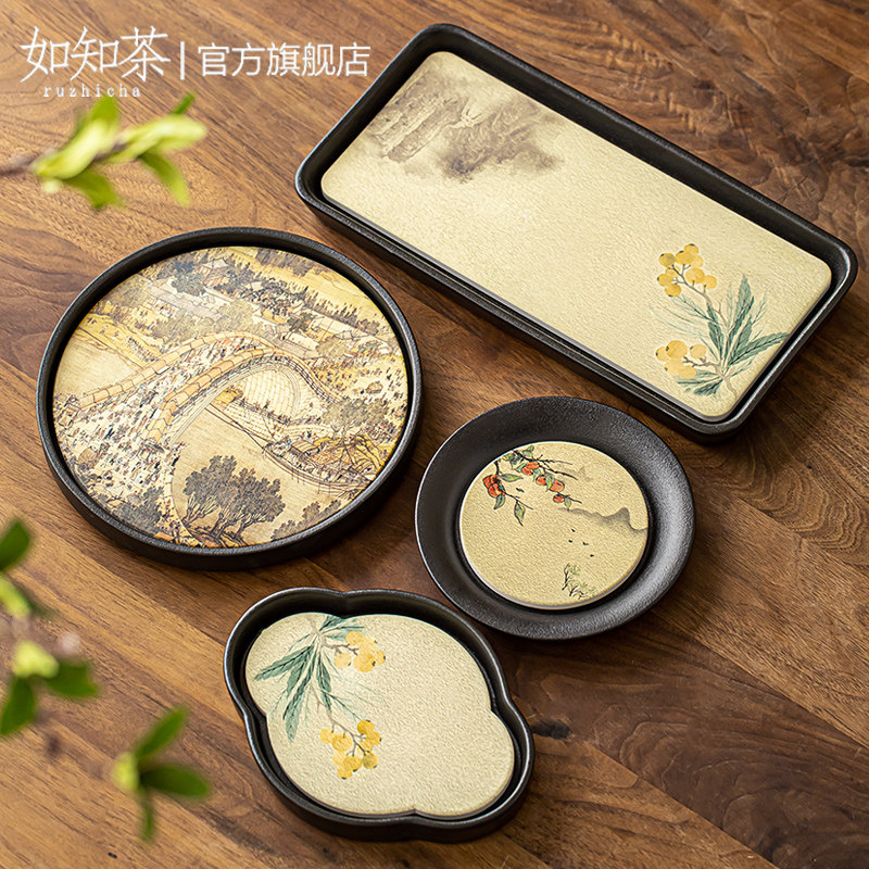 复古黑陶圆形陶瓷茶壶托盘蓄水壶垫茶托小型干泡台粗陶吸水壶承