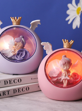 芭蕾女孩贝拉睡梦小灯树脂桌面装饰摆件女孩小夜灯创意生日礼物