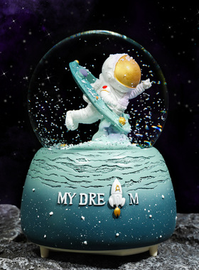 异时空宇航员水晶球发光音乐盒女孩摆件飘雪音乐儿童学生礼品