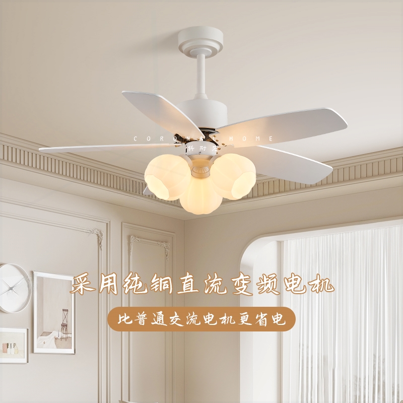 扇灯新款奶油中古风电扇灯餐厅卧
