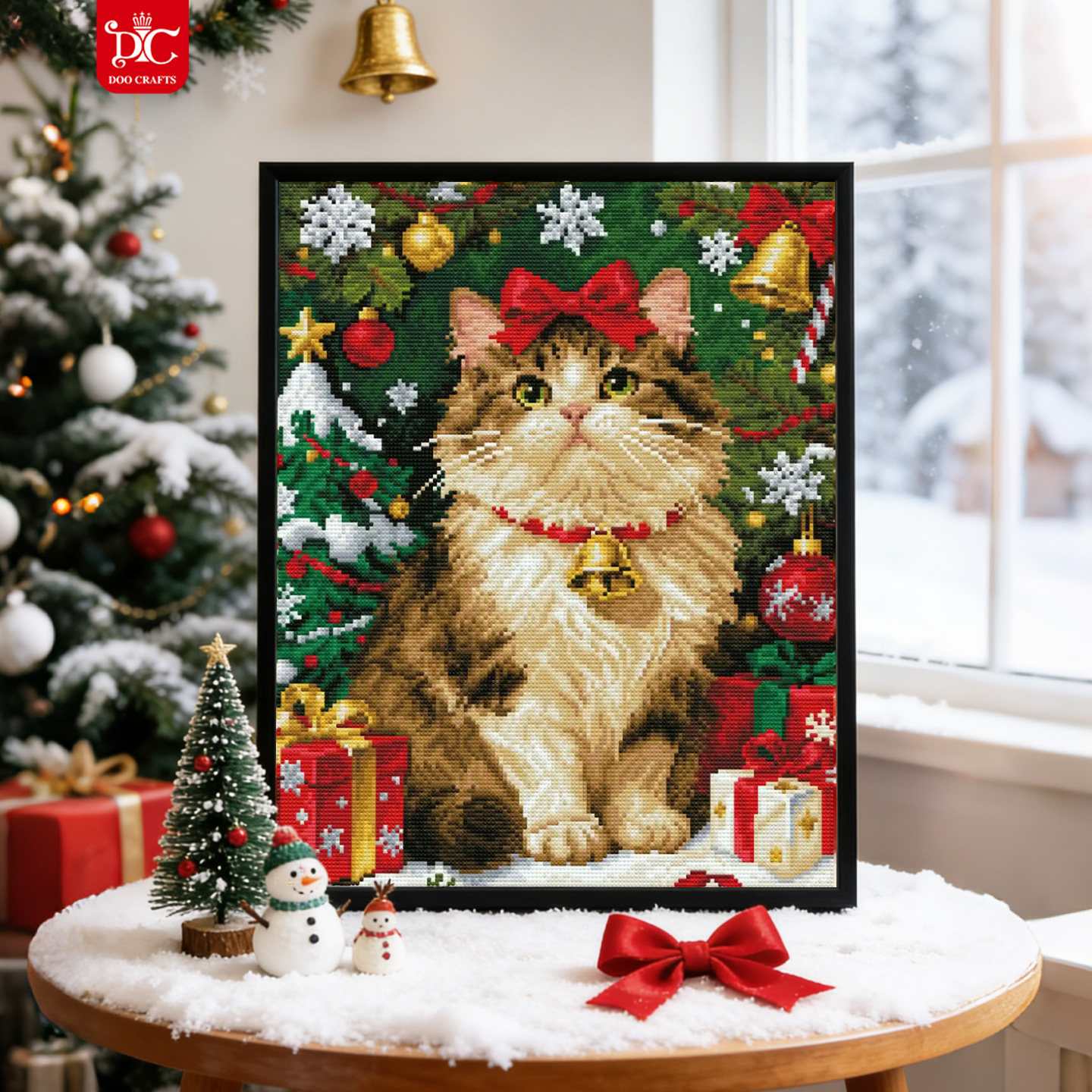 DC蒂彩圣诞猫咪手工满钻钻石画