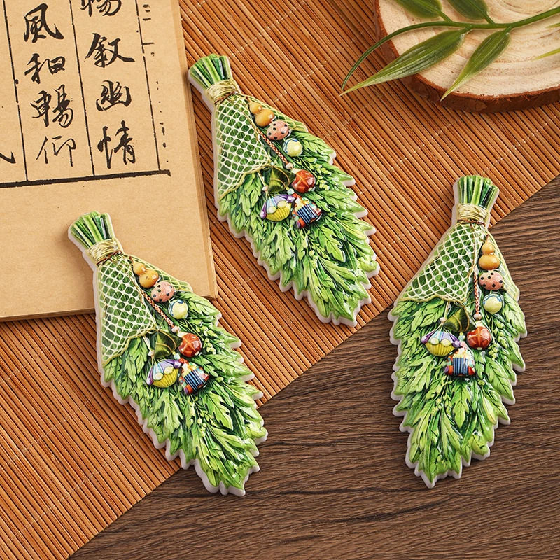 新款端午艾草冰箱贴入户门磁吸贴家居寓意装饰树脂立体艾草束