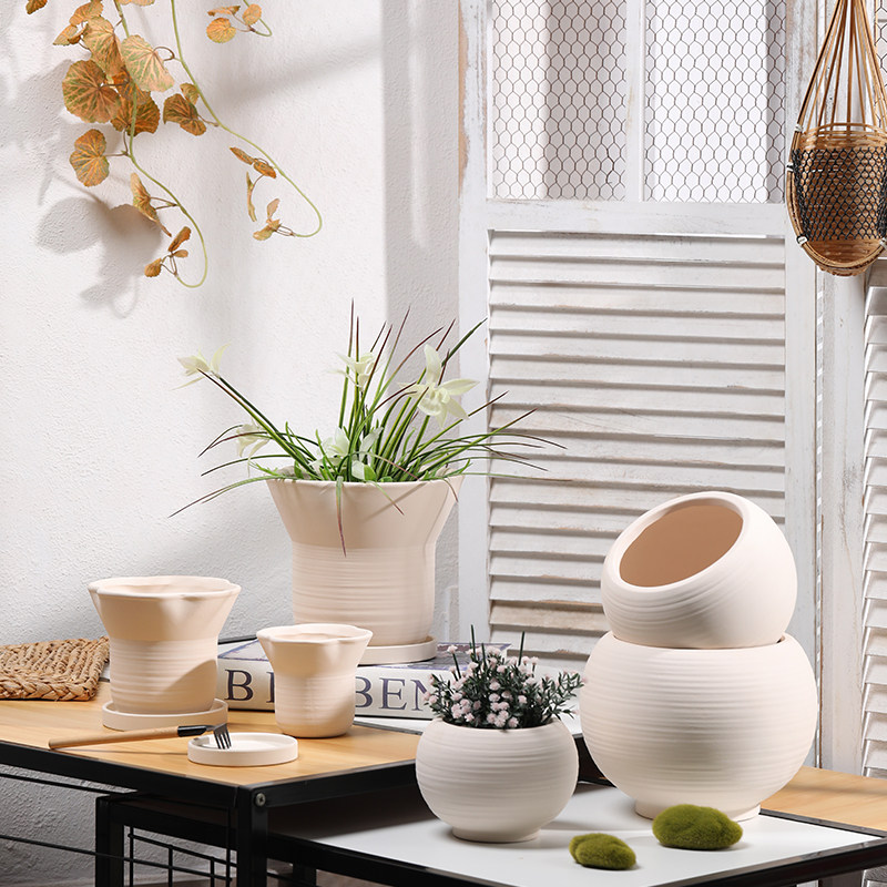 北欧拉丝手工陶瓷素烧陶土花盆家用陶盆自吸水控根蝴蝶兰绿植盆栽