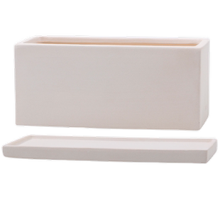 简约素烧长方形花盆透气吸水白陶土长条粗陶瓷器带托植物多肉绿植