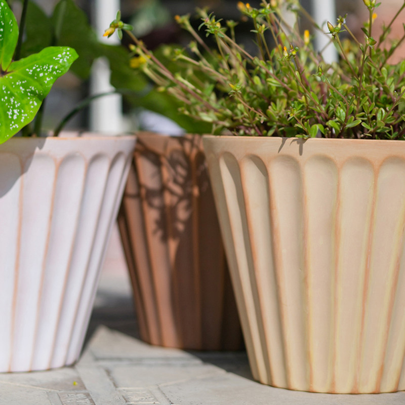 斜身条纹做旧工艺红陶花盆透气吸水花园家居绿植鲜花盆栽陶土粗陶