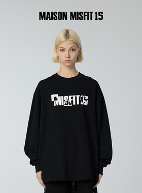 Maison Misfit 15荆棘 潮牌中性风男女情侣印花春夏长袖纯棉黑T恤