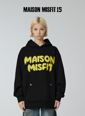 张奕然同款Maison Misfit 15过度男女情侣宽松连帽加绒春秋卫衣