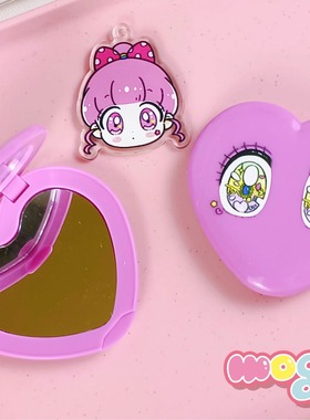 Mog lllustration手持便携迷你双面镜少女心补妆镜随身折叠化妆镜