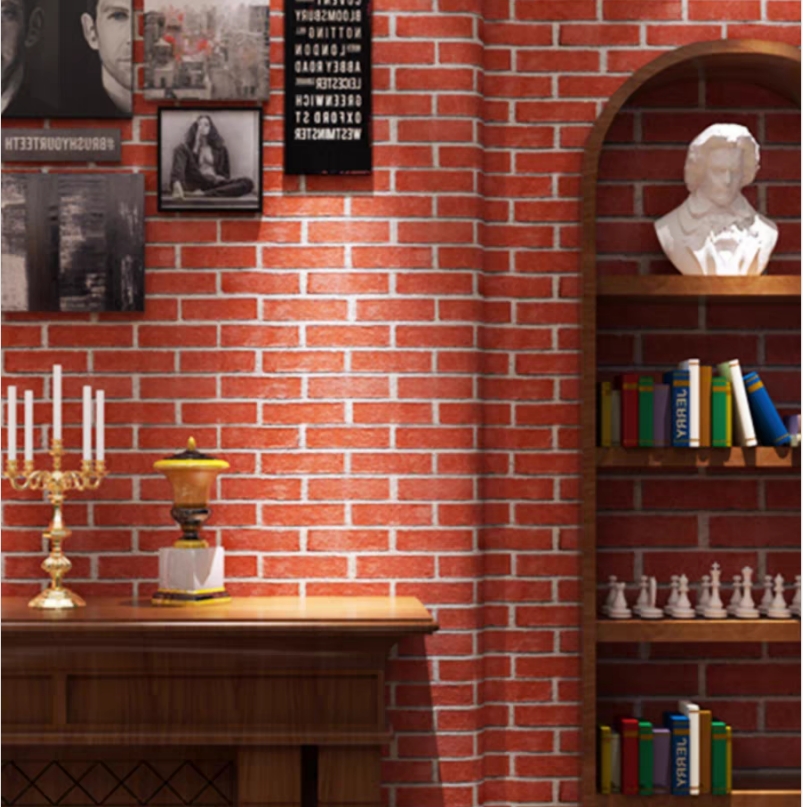 中式文化砖块复古砖纹红砖仿古黑白砖头工业风墙纸青灰砖餐厅壁纸