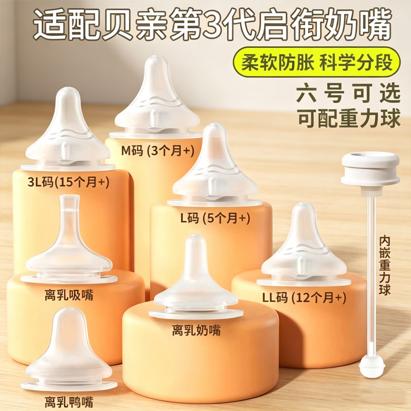 适配贝亲奶嘴宽口径奶瓶配件鸭嘴