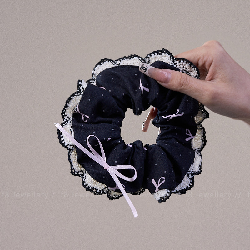 黑粉蝴蝶结蕾丝花边波点大肠发圈小众丸子头麻花辫头饰扎头发绳女