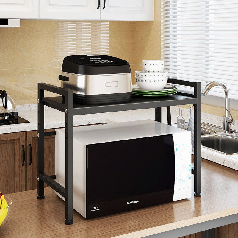 心家宜厨房置物架可伸缩微波炉架多层调料架台面金属置物架厨房用