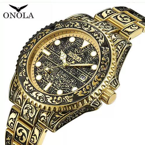 时尚正品牌奥骆纳/ONOLA复古金表男士石英防水手表gold watch men