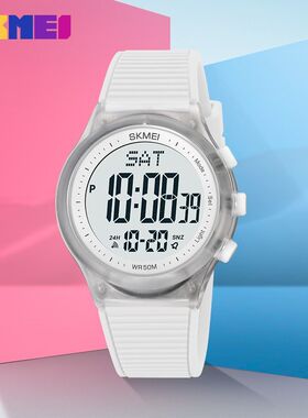 时刻美新款学生透白色网红同款电子表创意中性防水计时闹钟1980