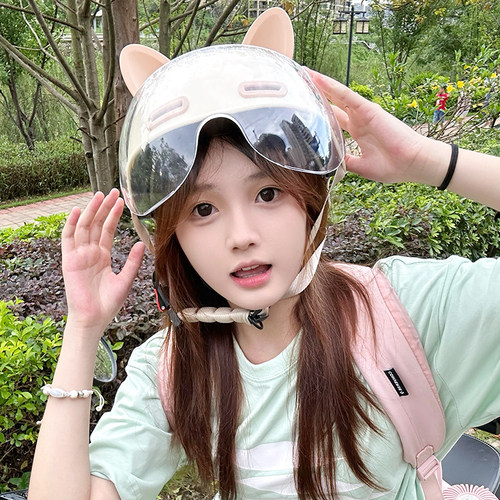 复古电动车头盔夏季女生