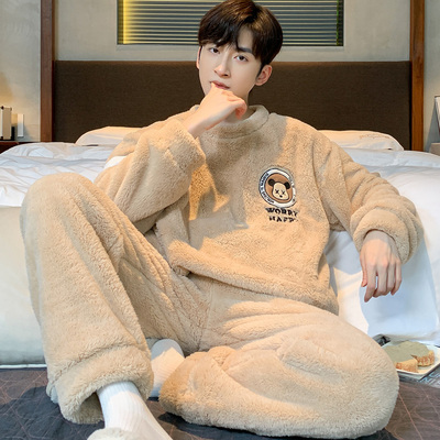 全棉纯棉珊瑚绒睡衣男款冬季2025年新款长袖加厚加绒男士法兰绒家