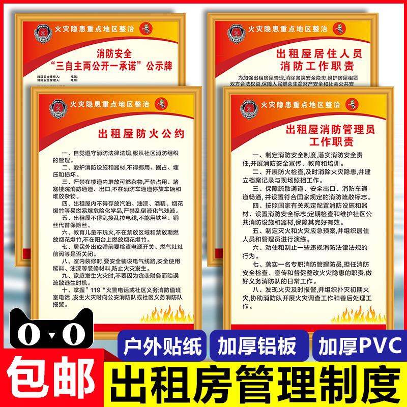 出租房屋防火居住工作人员职责消防安全操作管理规范规章制度宣传栏标语海报挂图墙贴告示警示提示标识标志牌