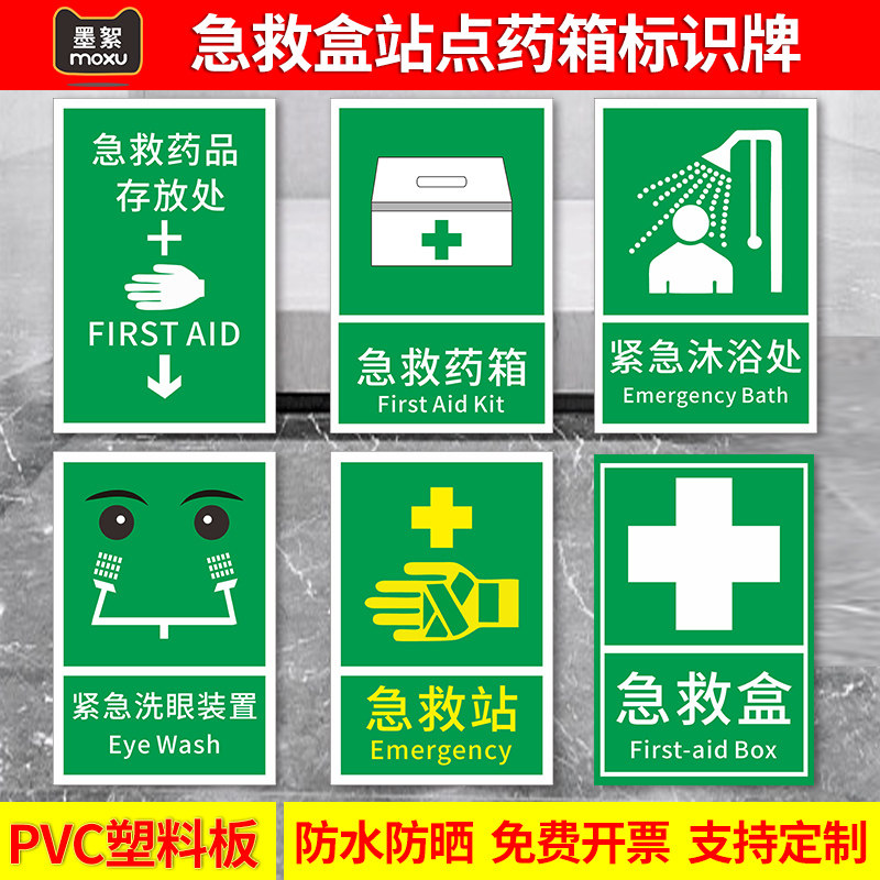 急救药箱医疗标签标识贴纸管理程序设置区域责任人爱心药品存放处紧急冲淋装置洗眼器指示标出门请洗手提示牌