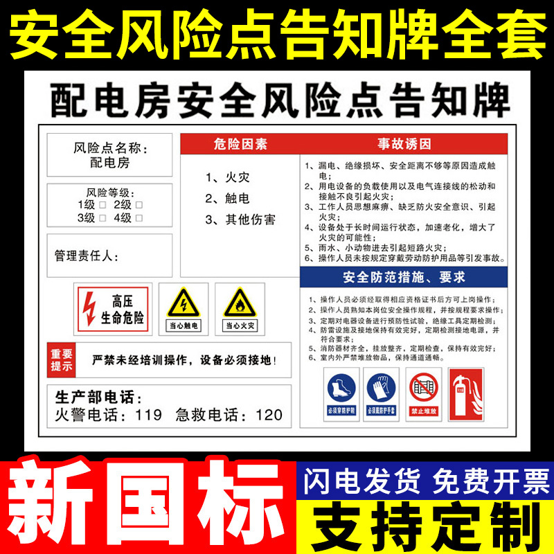 配电房岗位安全风险点告知牌告知卡风险辨识告知牌岗位明白卡仓库工厂消防安全标识牌警示牌标志牌PVC定做