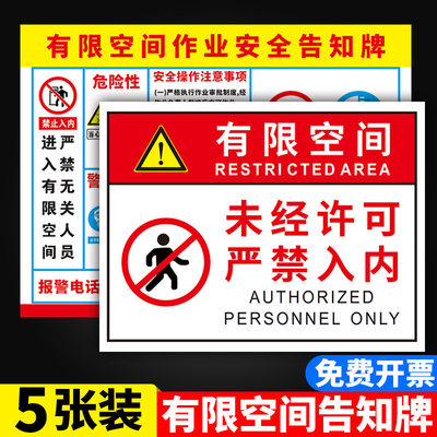 有限空间安全告知牌警示牌标识牌作业注意事项危害告知卡单独密闭受限空间警示标识周知卡禁止进入标志牌定制
