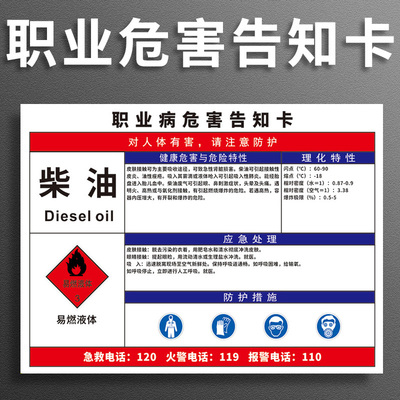 柴油职业病危害告知卡粉尘职业病危害警示标识牌噪声职业病危害防治公告栏电焊烟尘电焊弧光焊锡告知牌