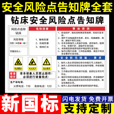 钻床岗位安全风险点告知牌告知卡风险辨识告知牌岗位明白卡仓库工厂消防安全标识牌警示牌标志牌PVC定做